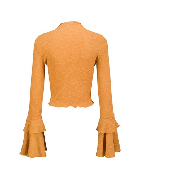 High Neck Trumpet Flare Bell Sleeve Blouse - Picture 5 of 5